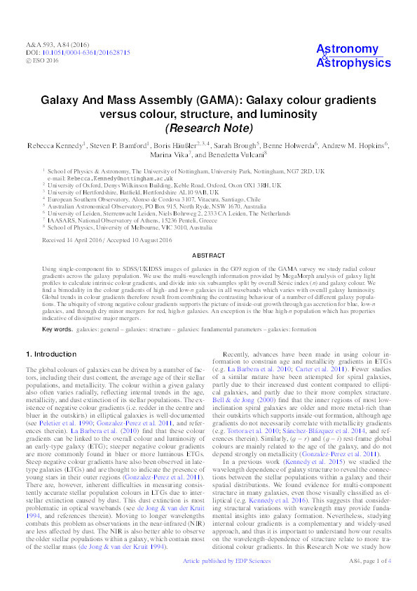 Galaxy And Mass Assembly (GAMA): galaxy colour gradients versus colour, structure, and luminosity Thumbnail
