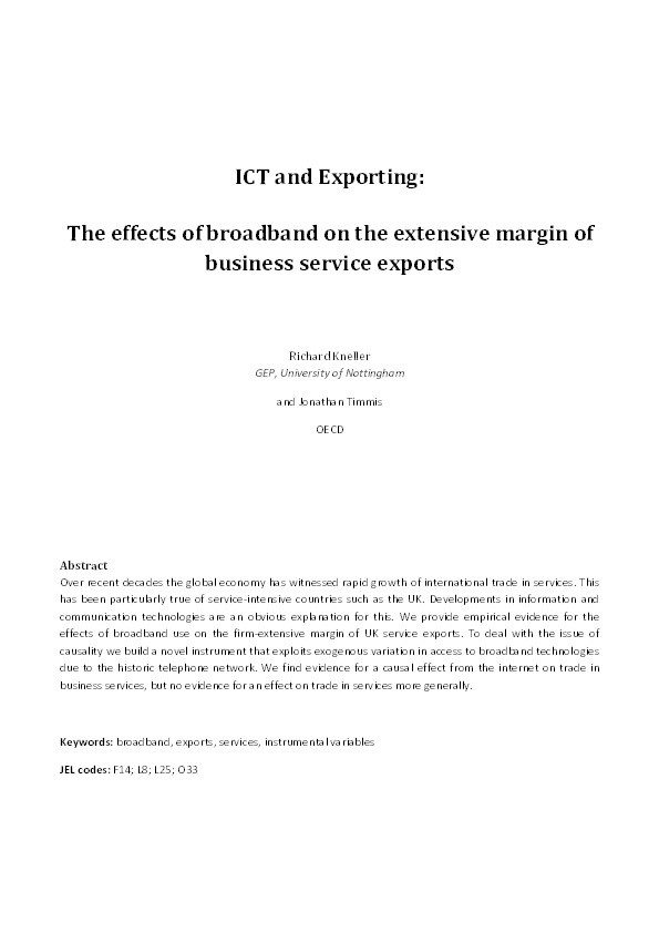 ICT and exporting: the effects of broadband on the extensive margin of business service exports. Thumbnail