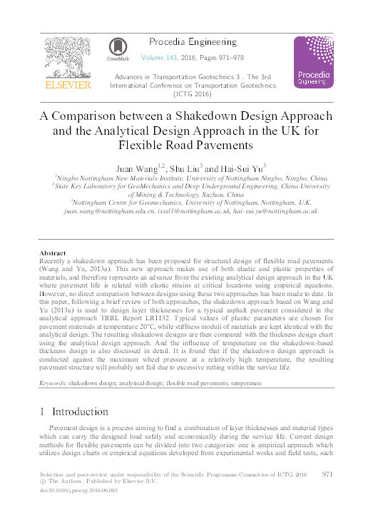 A comparison between a shakedown design approach and the analytical design approach in the UK for flexible road pavements Thumbnail