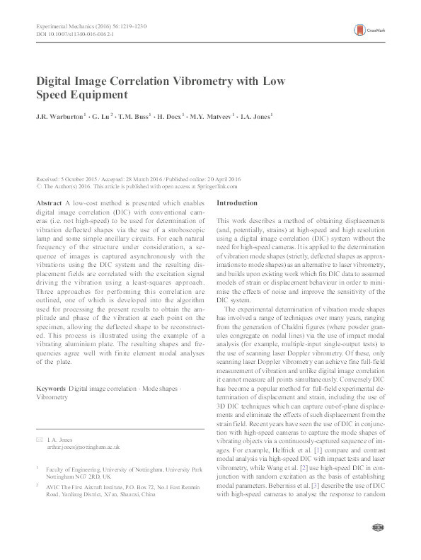 Digital image correlation vibrometry with low speed equipment Thumbnail