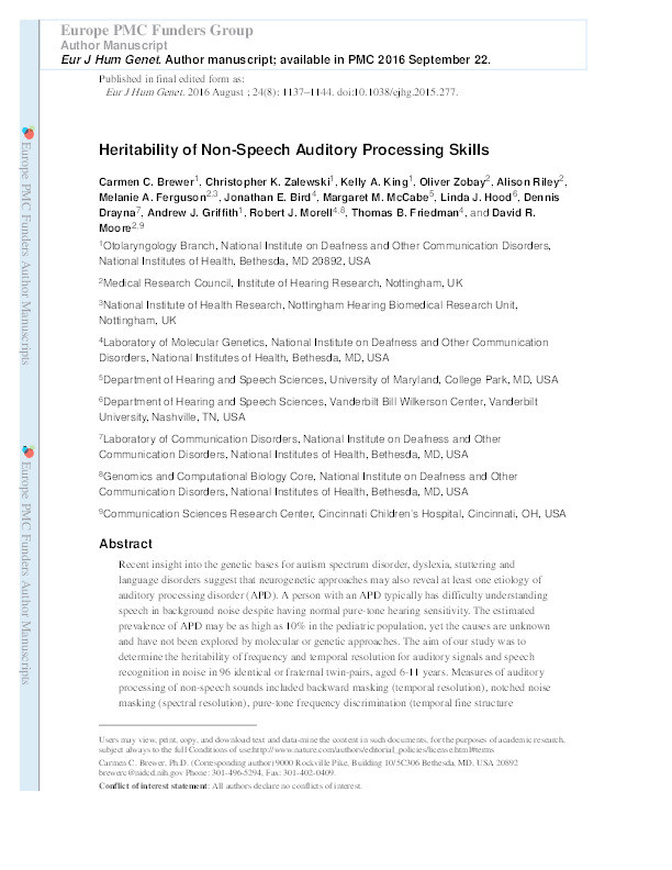 Heritability of non-speech auditory processing skills Thumbnail