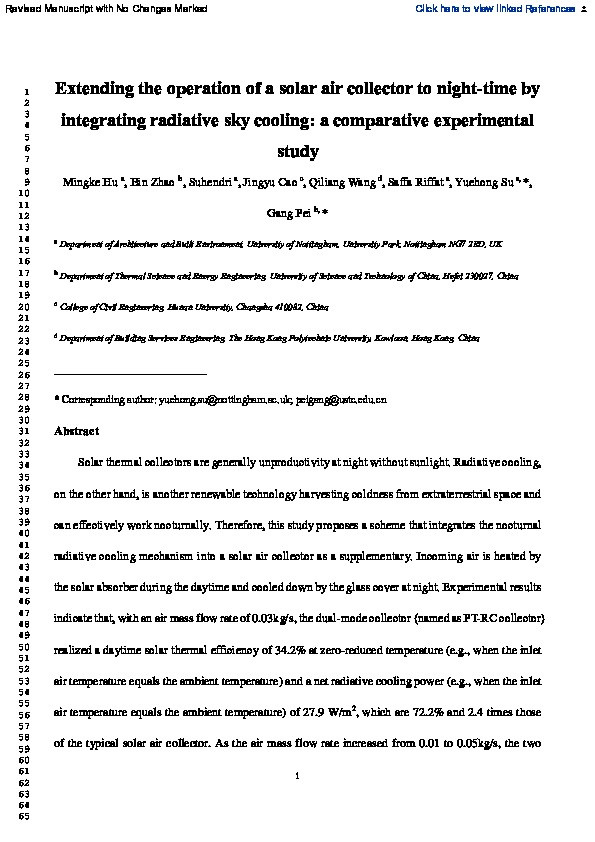 Extending the operation of a solar air collector to night-time by integrating radiative sky cooling: A comparative experimental study Thumbnail