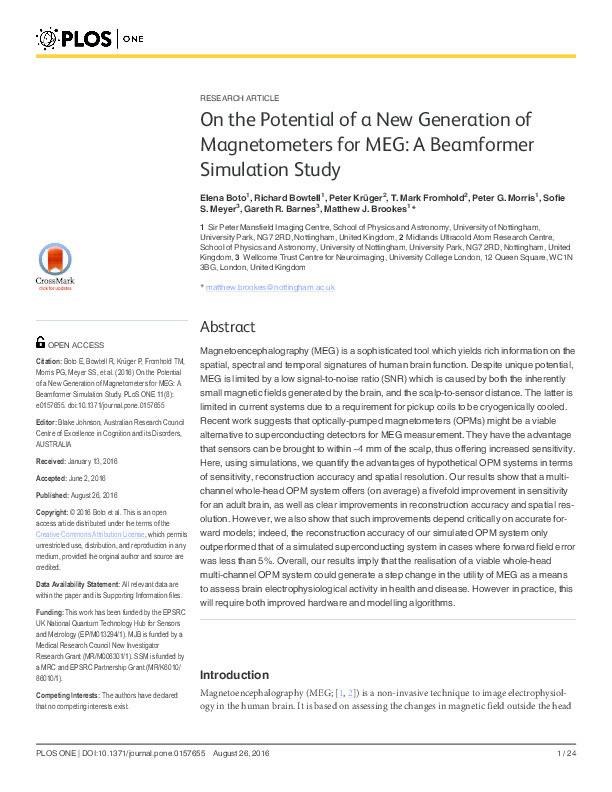 On the potential of a new generation of magnetometers for MEG: a beamformer simulation study Thumbnail