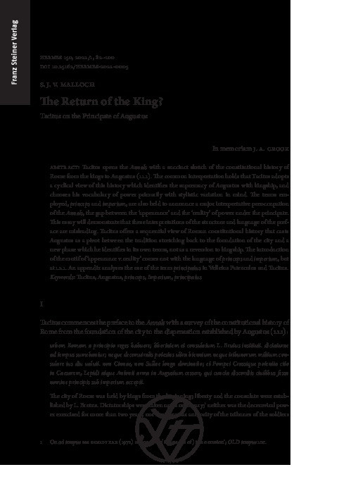 The Return of the King? Tacitus on the Principate of Augustus Thumbnail