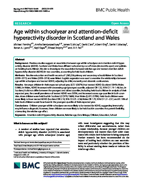 Age within schoolyear and attention-deficit hyperactivity disorder in Scotland and Wales Thumbnail
