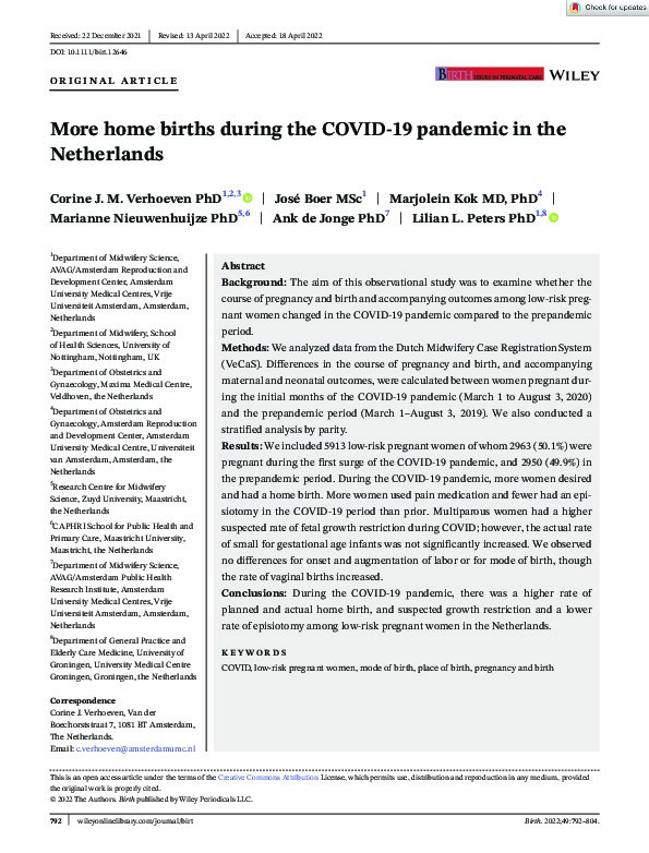 More home births during the COVID-19 pandemic in the Netherlands Thumbnail