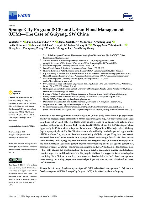 Sponge City Program (SCP) and Urban Flood Management (UFM)—The Case of Guiyang, SW China Thumbnail