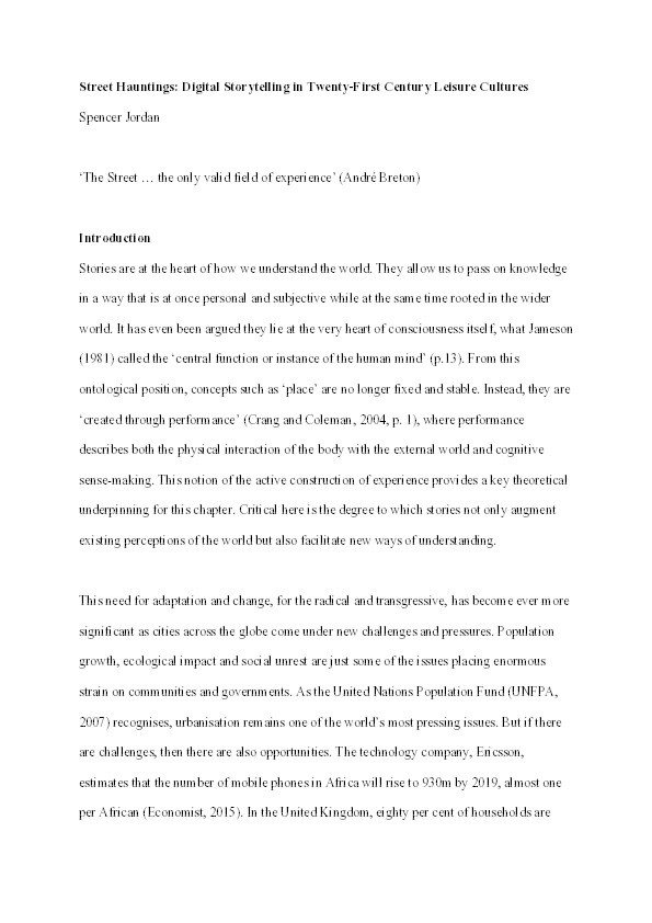 Street hauntings: digital storytelling in twenty-first century leisure cultures Thumbnail