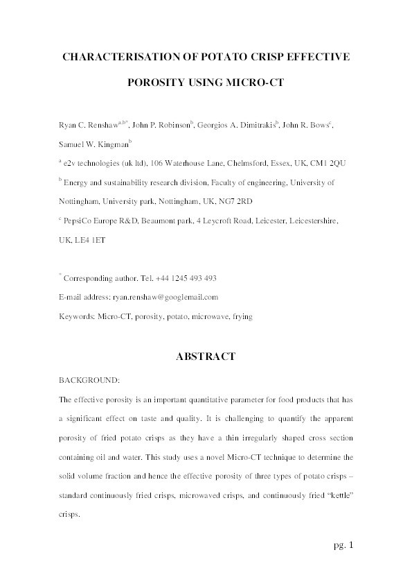 Characterisation of potato crisp effective porosity using micro-CT Thumbnail