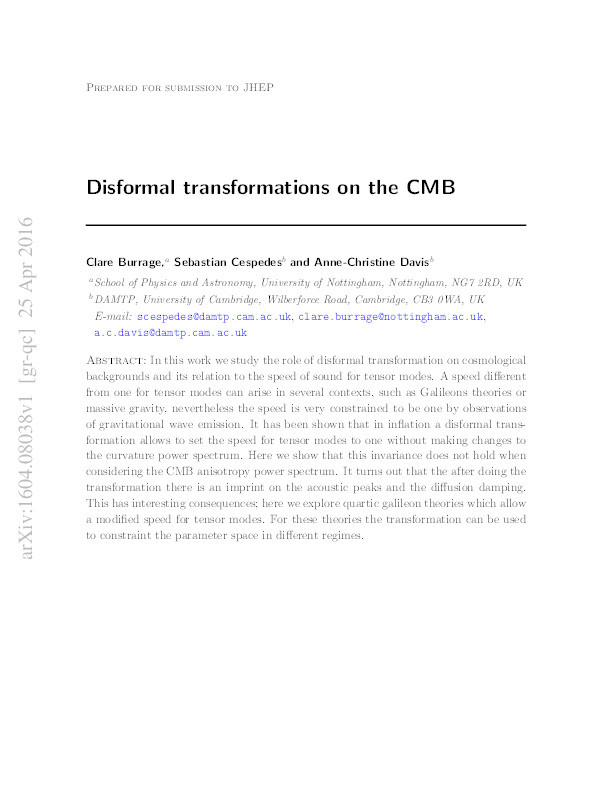 Disformal transformations on the CMB Thumbnail