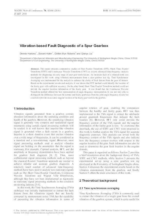 Vibration-based fault diagnostic of a spur gearbox Thumbnail