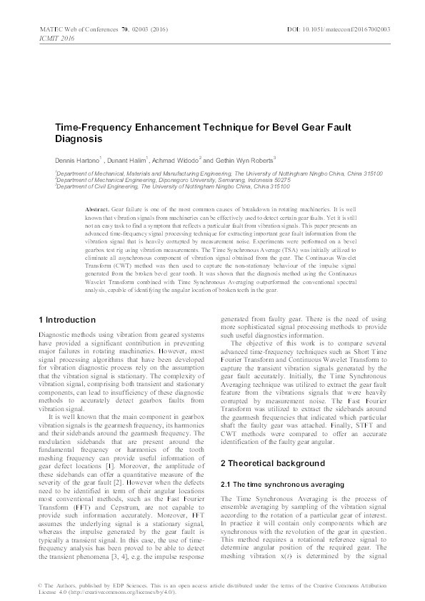 Time-frequency enhancement technique for bevel gear fault diagnosis Thumbnail