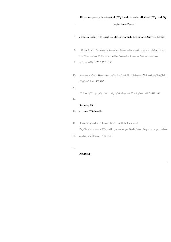 Plant responses to elevated CO 2  levels in soils: Distinct CO 2  and O 2 -depletion effects Thumbnail