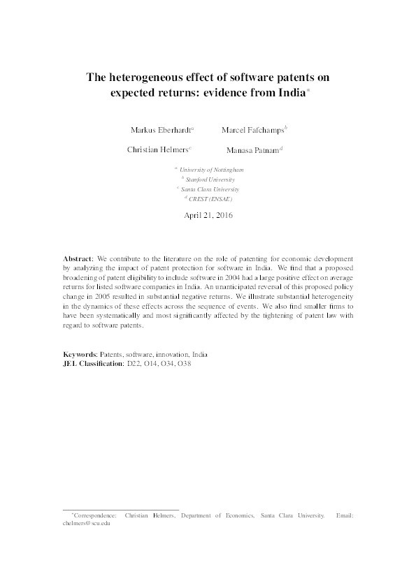 The heterogeneous effect of software patents on expected returns: evidence from India Thumbnail