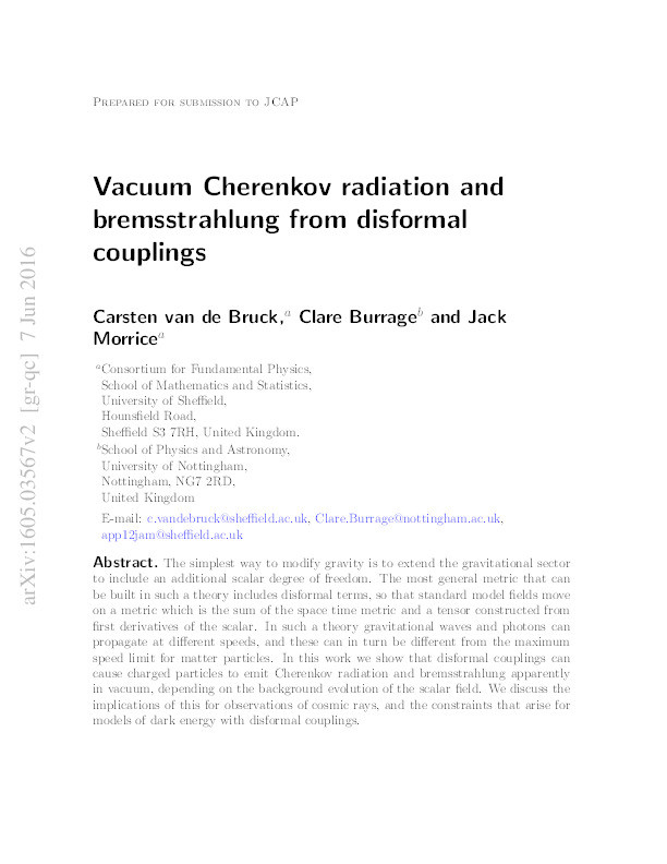 Vacuum Cherenkov radiation and bremsstrahlung from disformal couplings Thumbnail