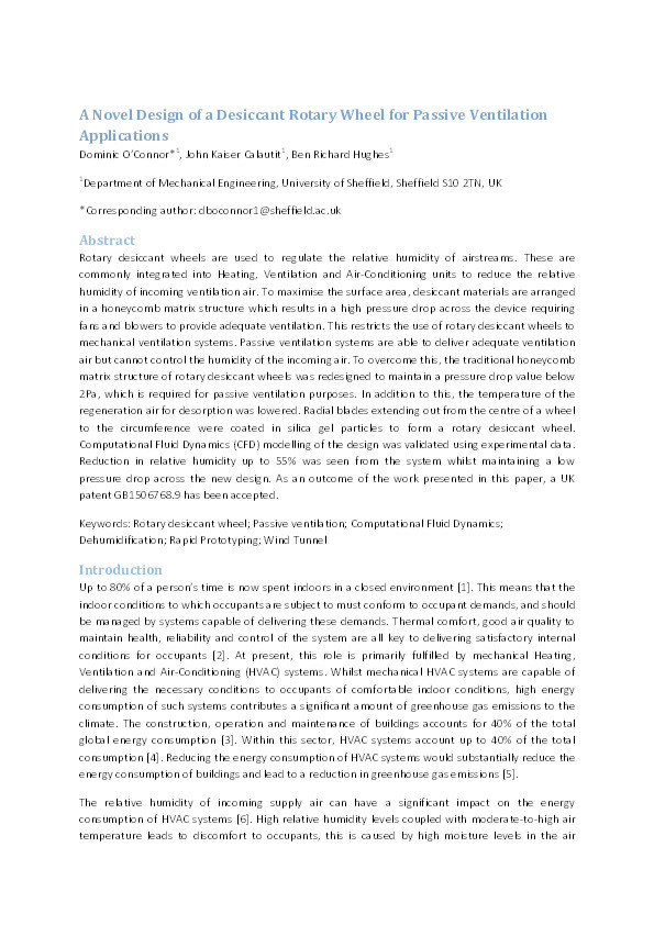 A novel design of a desiccant rotary wheel for passive ventilation applications Thumbnail