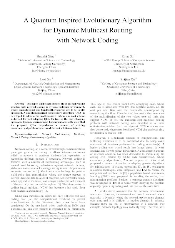 A quantum inspired evolutionary algorithm for dynamic multicast routing with network coding Thumbnail
