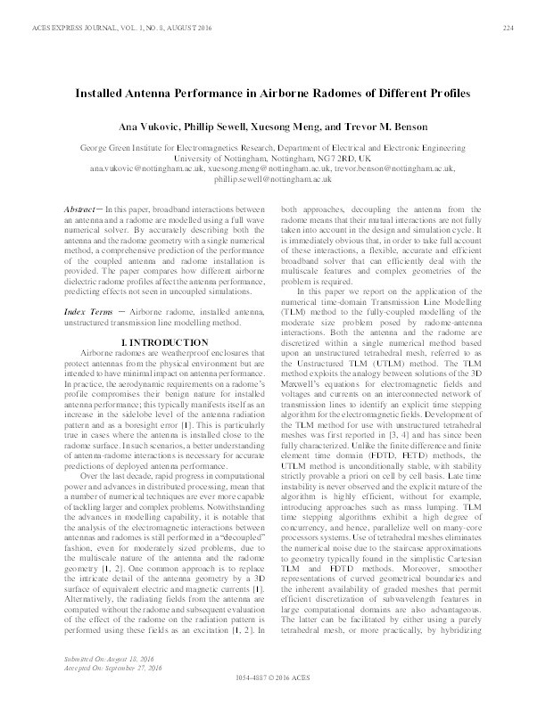 Installed antenna performance in airborne radomes of different profiles Thumbnail