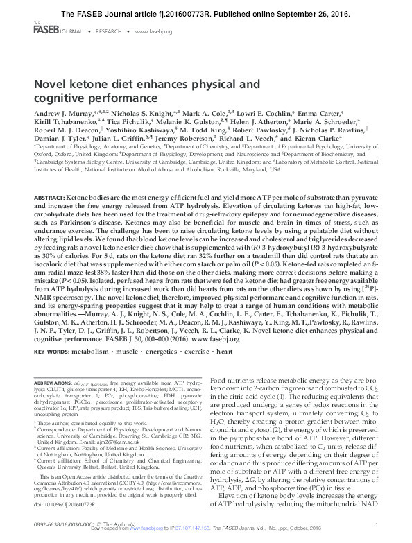A novel ketone diet enhances physical and cognitive performance Thumbnail
