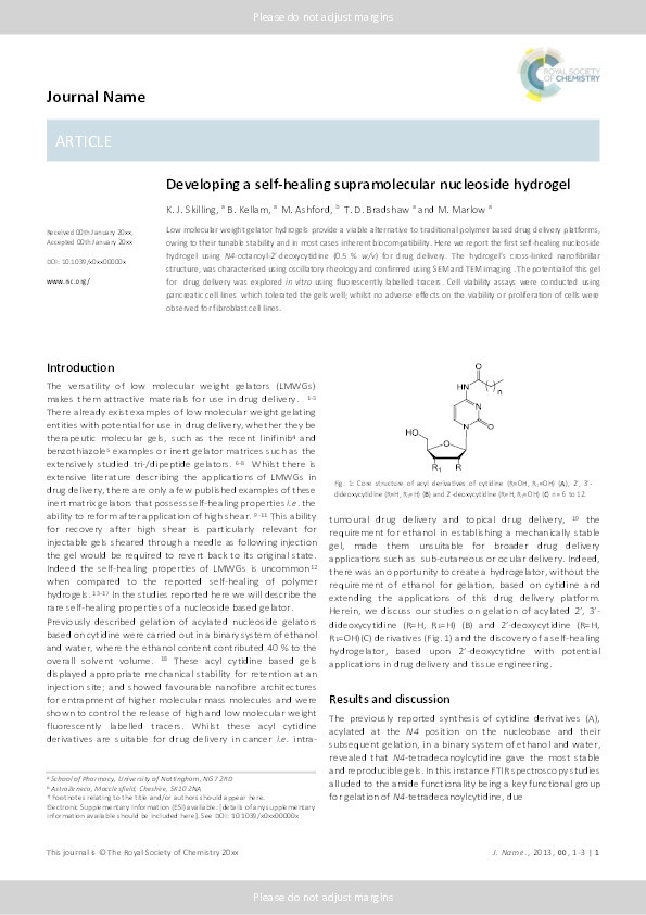 Developing a self-healing supramolecular nucleoside hydrogel Thumbnail