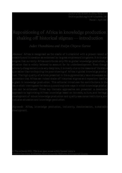 Repositioning of Africa in knowledge production: shaking off historical stigmas - introduction Thumbnail