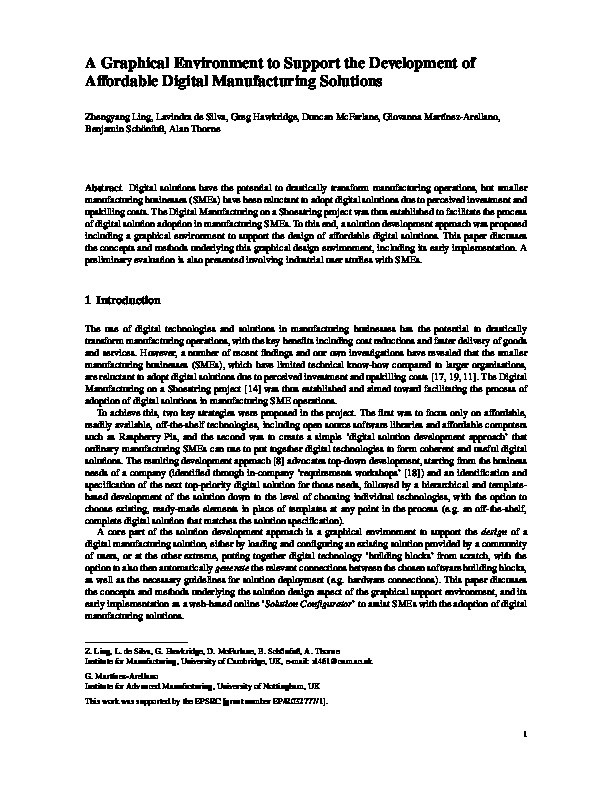 A Graphical Environment to Support the Development of Affordable Digital Manufacturing Solutions Thumbnail