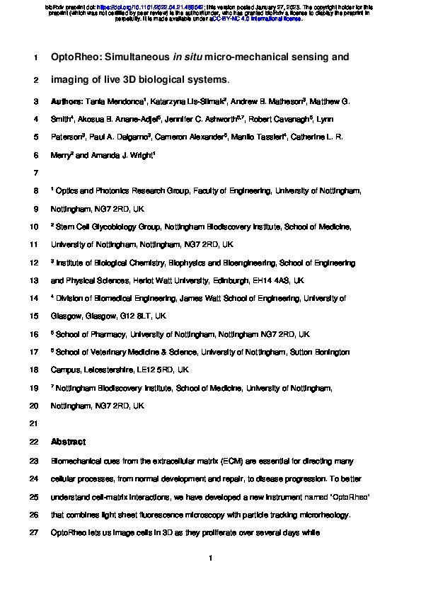 OptoRheo: Simultaneous in situ micro-mechanical sensing and 3D imaging of live cell cultures Thumbnail