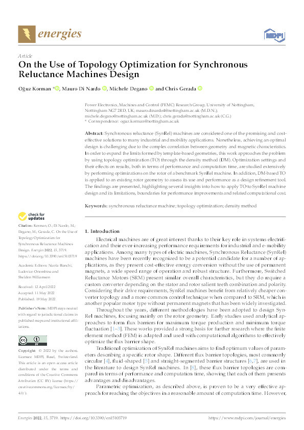 On the Use of Topology Optimization for Synchronous Reluctance Machines Design Thumbnail