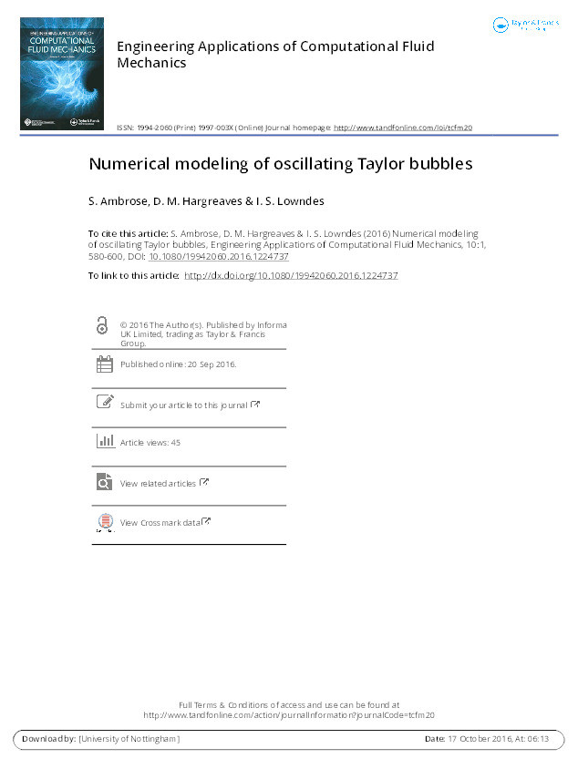 Numerical modeling of oscillating Taylor bubbles Thumbnail