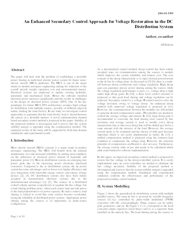 An enhanced secondary control approach for voltage restoration in the DC distribution system Thumbnail