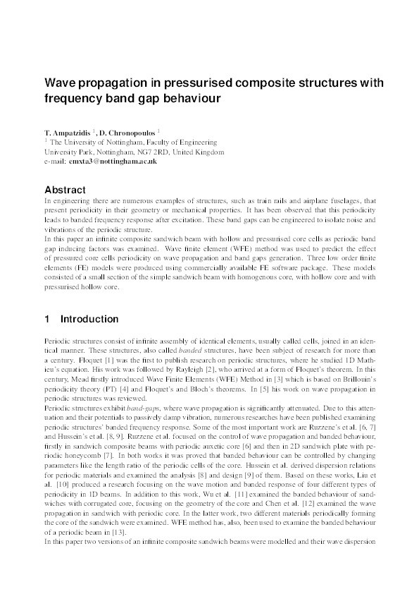 Wave propagation in pressurised composite structures with frequency band gap behaviour Thumbnail