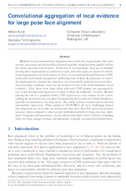 Convolutional aggregation of local evidence for large pose face alignment Thumbnail