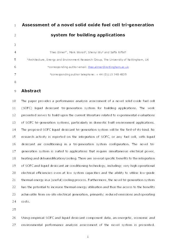 Assessment of a novel solid oxide fuel cell tri-generation system for building applications Thumbnail