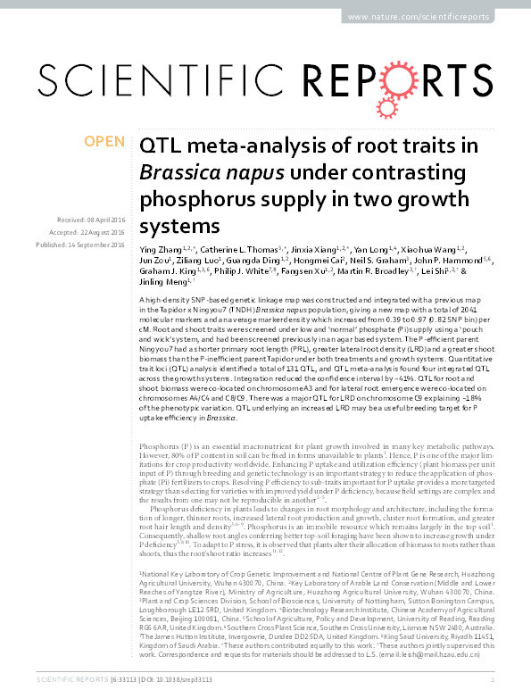 QTL meta-analysis of root traits in Brassica napus under contrasting phosphorus supply in two growth systems Thumbnail