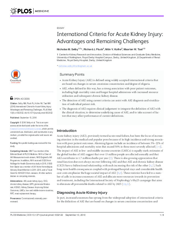 International criteria for acute kidney injury: advantages and remaining challenges Thumbnail