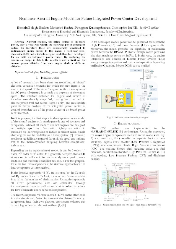 Nonlinear aircraft engine model for future integrated power center development Thumbnail