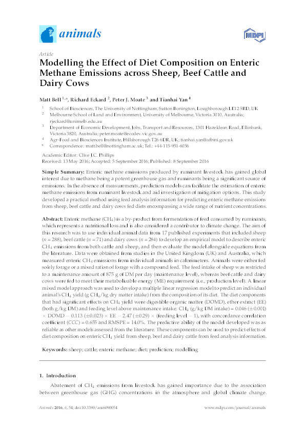 Modelling the effect of diet composition on enteric methane emissions across sheep, beef cattle and dairy cows Thumbnail