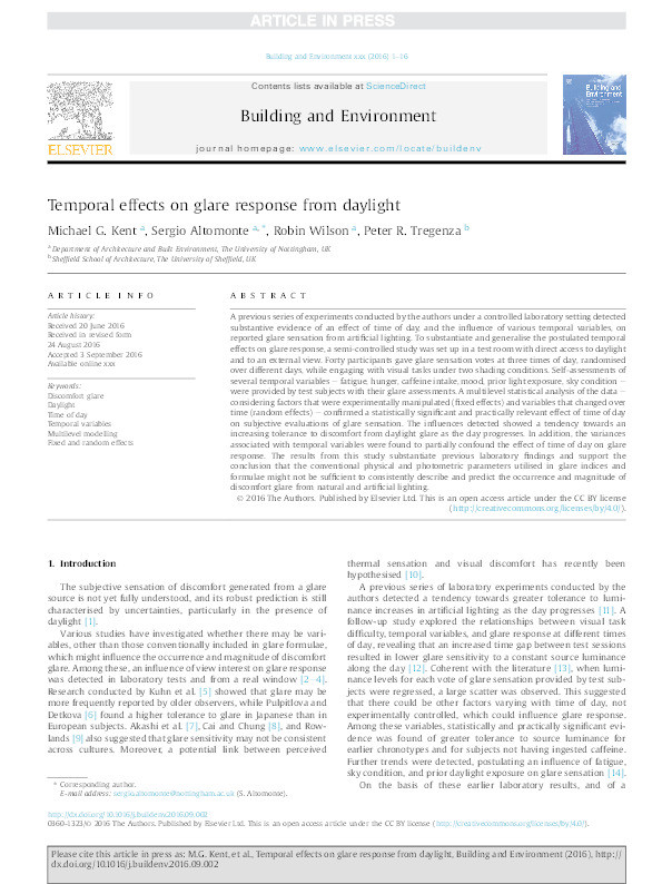 Temporal effects on glare response from daylight Thumbnail