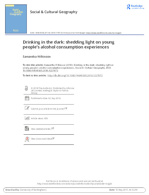 Drinking in the dark: shedding light on young people’s alcohol consumption experiences Thumbnail