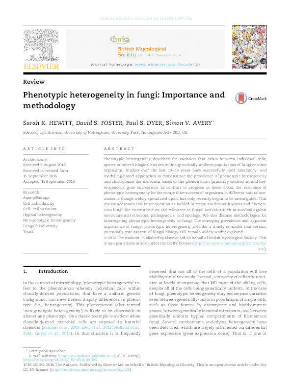 Phenotypic heterogeneity in fungi: Importance and methodology Thumbnail