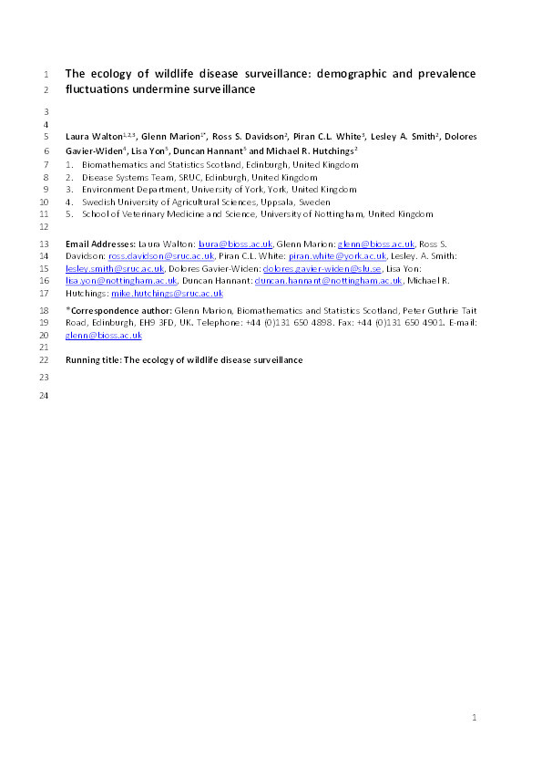The ecology of wildlife disease surveillance: demographic and prevalence fluctuations undermine surveillance Thumbnail