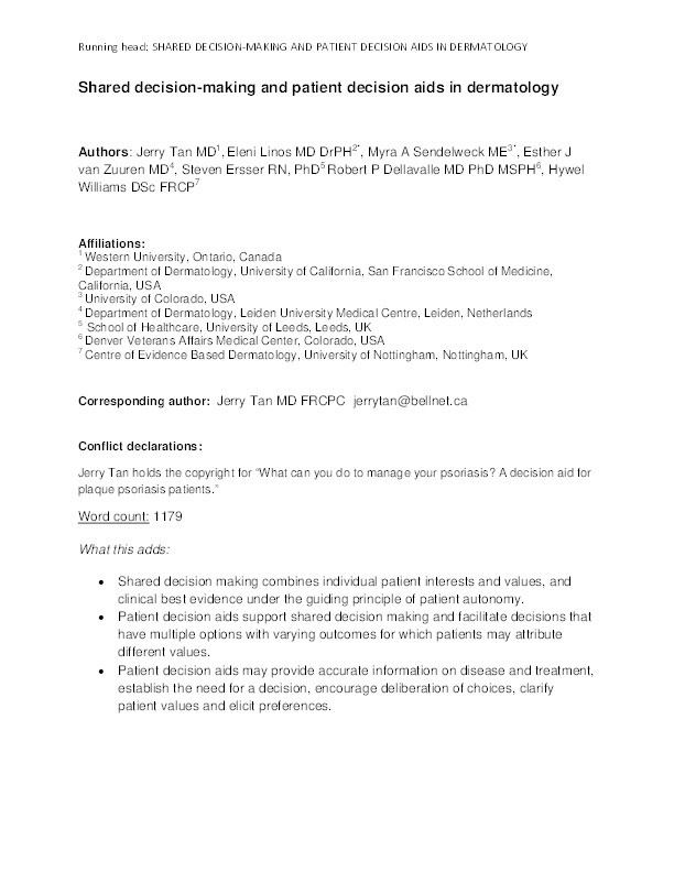 Shared decision-making and patient decision aids in dermatology Thumbnail