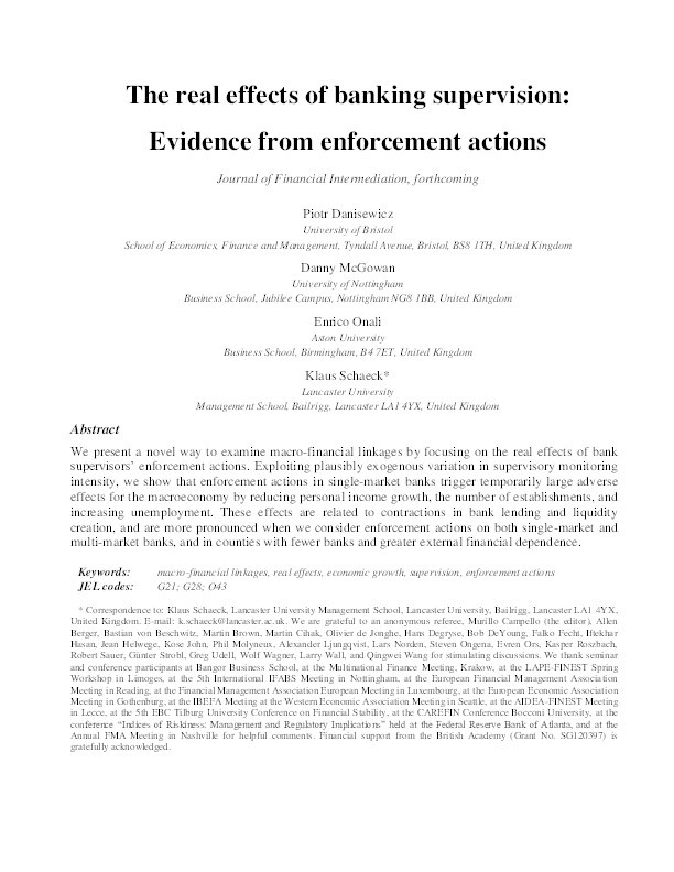 The real effects of banking supervision: Evidence from enforcement actions Thumbnail
