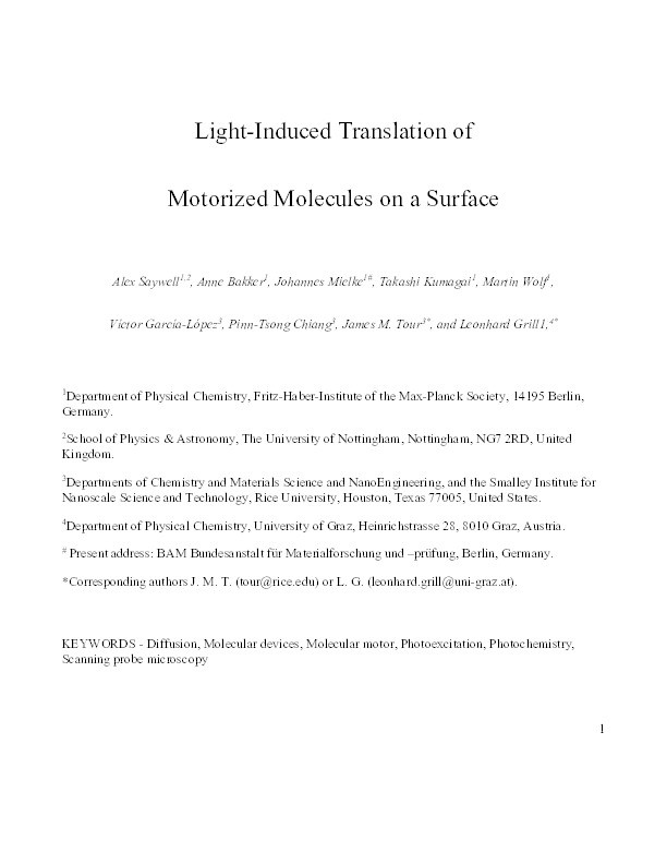 Light-induced translation of motorized molecules on a surface Thumbnail