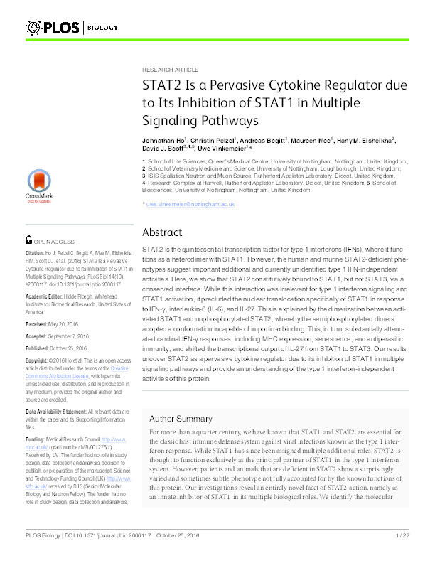 STAT2 is a pervasive cytokine regulator due to its inhibition of STAT1 in multiple signaling pathways Thumbnail