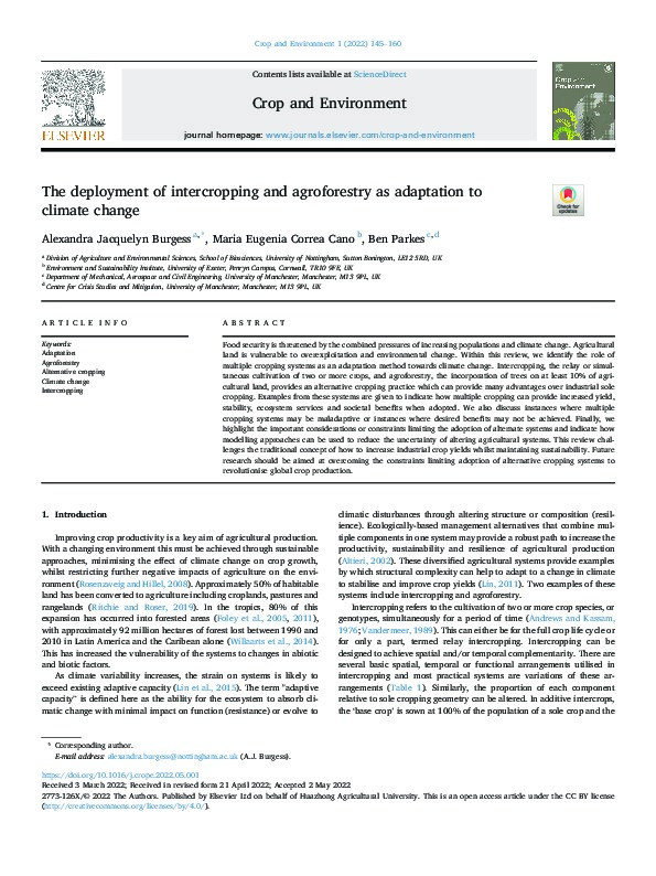 The deployment of intercropping and agroforestry as adaptation to climate change Thumbnail