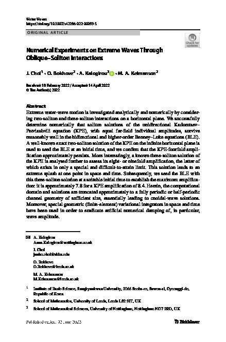 Numerical Experiments on Extreme Waves Through Oblique–Soliton Interactions Thumbnail