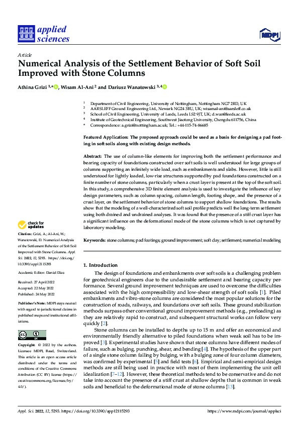 Numerical Analysis of the Settlement Behavior of Soft Soil Improved with Stone Columns Thumbnail