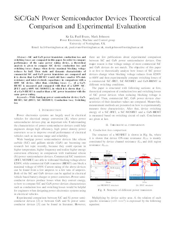 SiC/GaN power semiconductor devices theoretical comparison and experimental evaluation Thumbnail