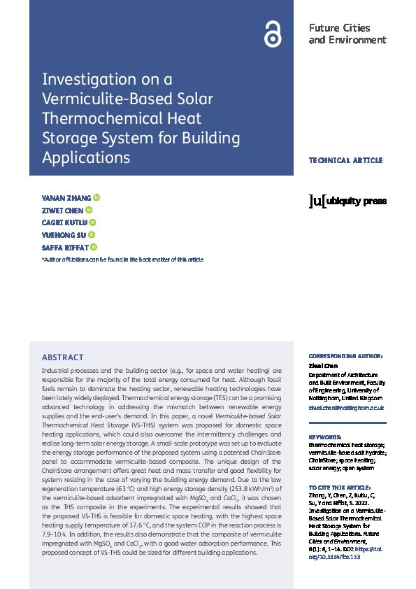 Investigation on a Vermiculite-Based Solar Thermochemical Heat Storage System for Building Applications Thumbnail